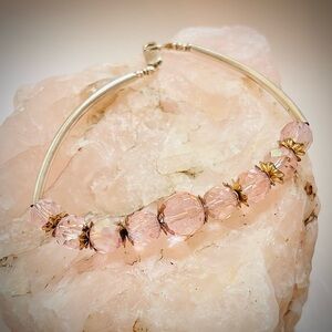 Sterling Silver Pink Faceted Crystal Bracelet Size 7 1/4”